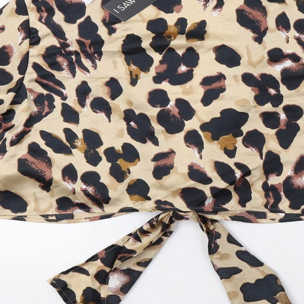 I SAW IT FIRST Womens Brown Animal Print  Kimono Blouse Size 14