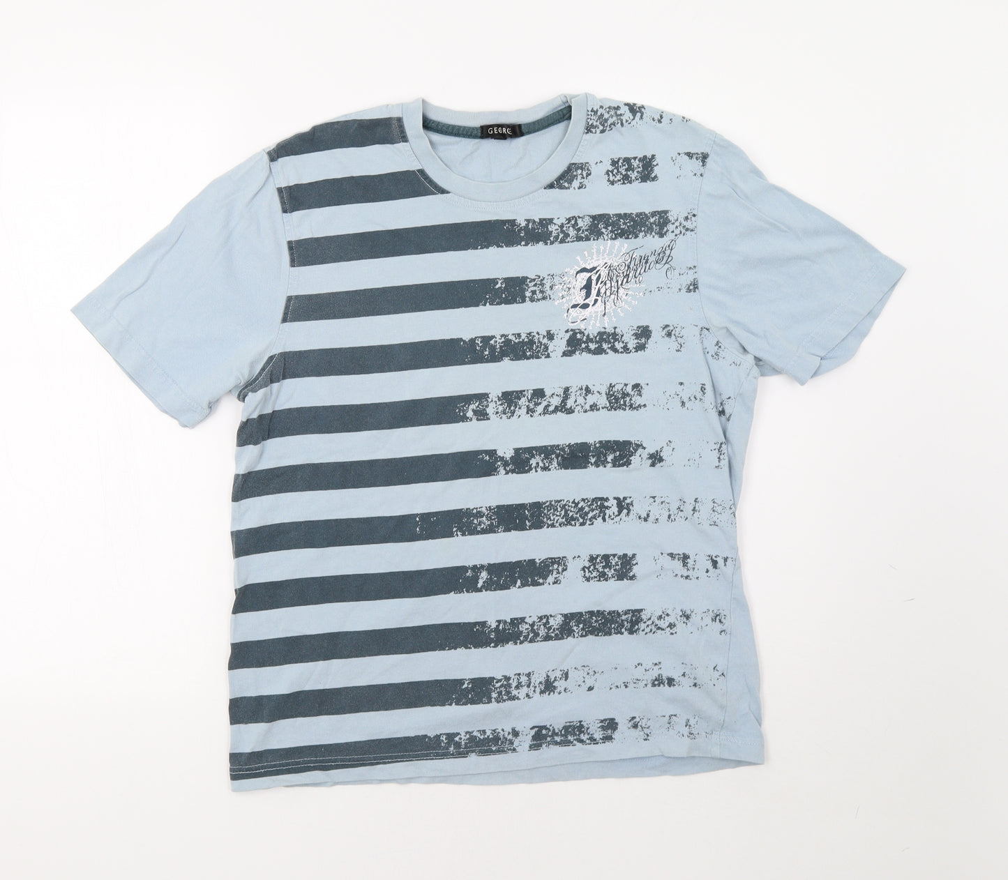 George Mens Blue Striped   T-Shirt Size M