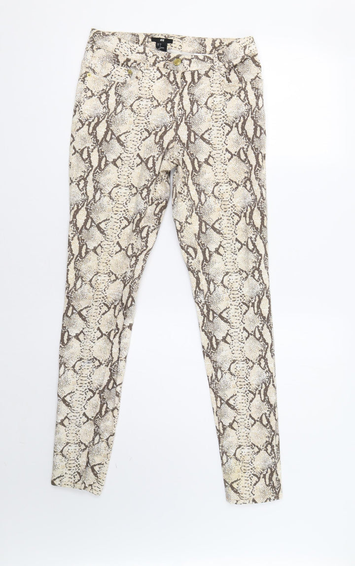 H&M Womens Beige Animal Print Trousers Size 8 L30 in
