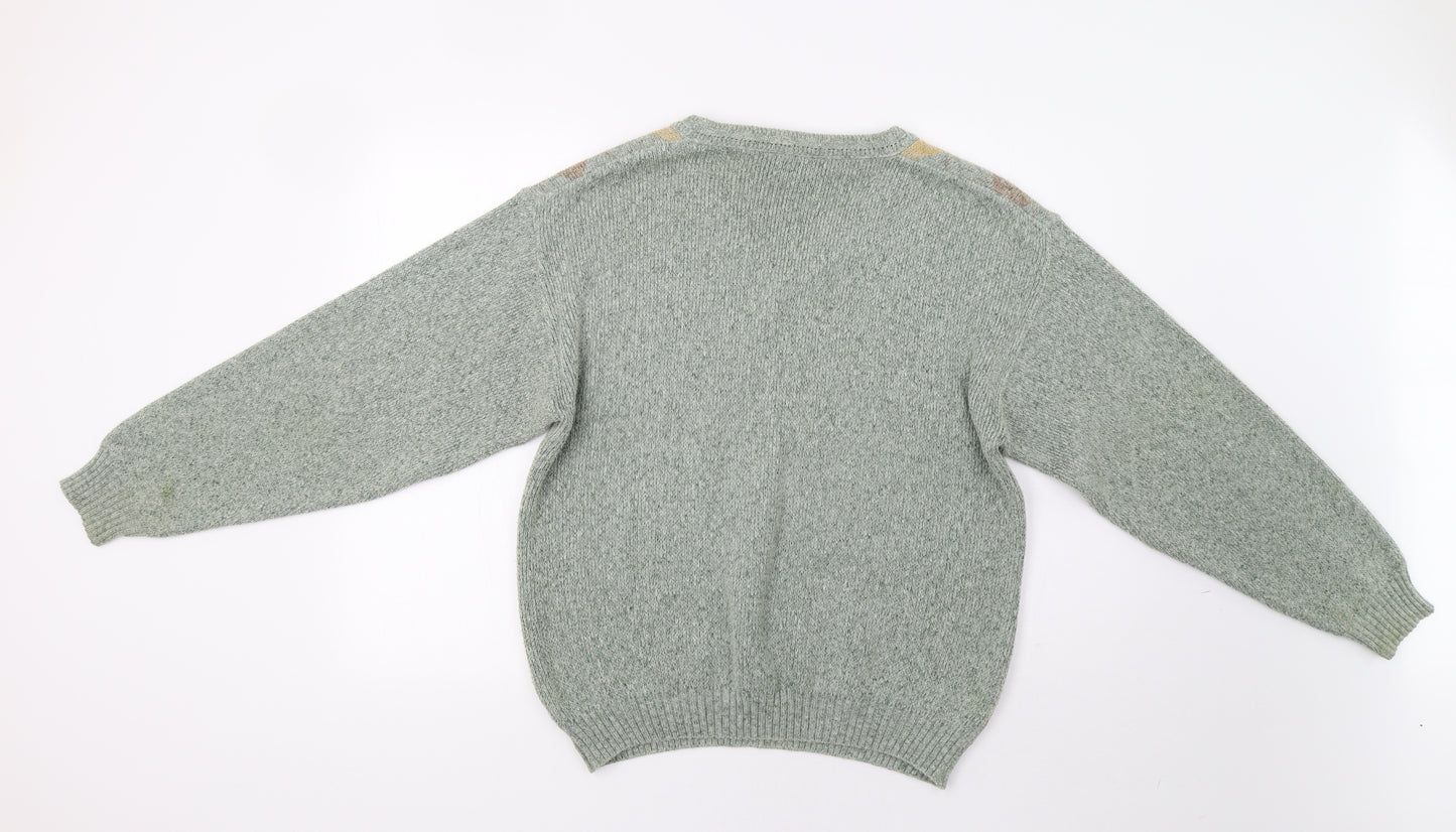 Greenwoods Mens Green Argyle/Diamond  Pullover Jumper Size M