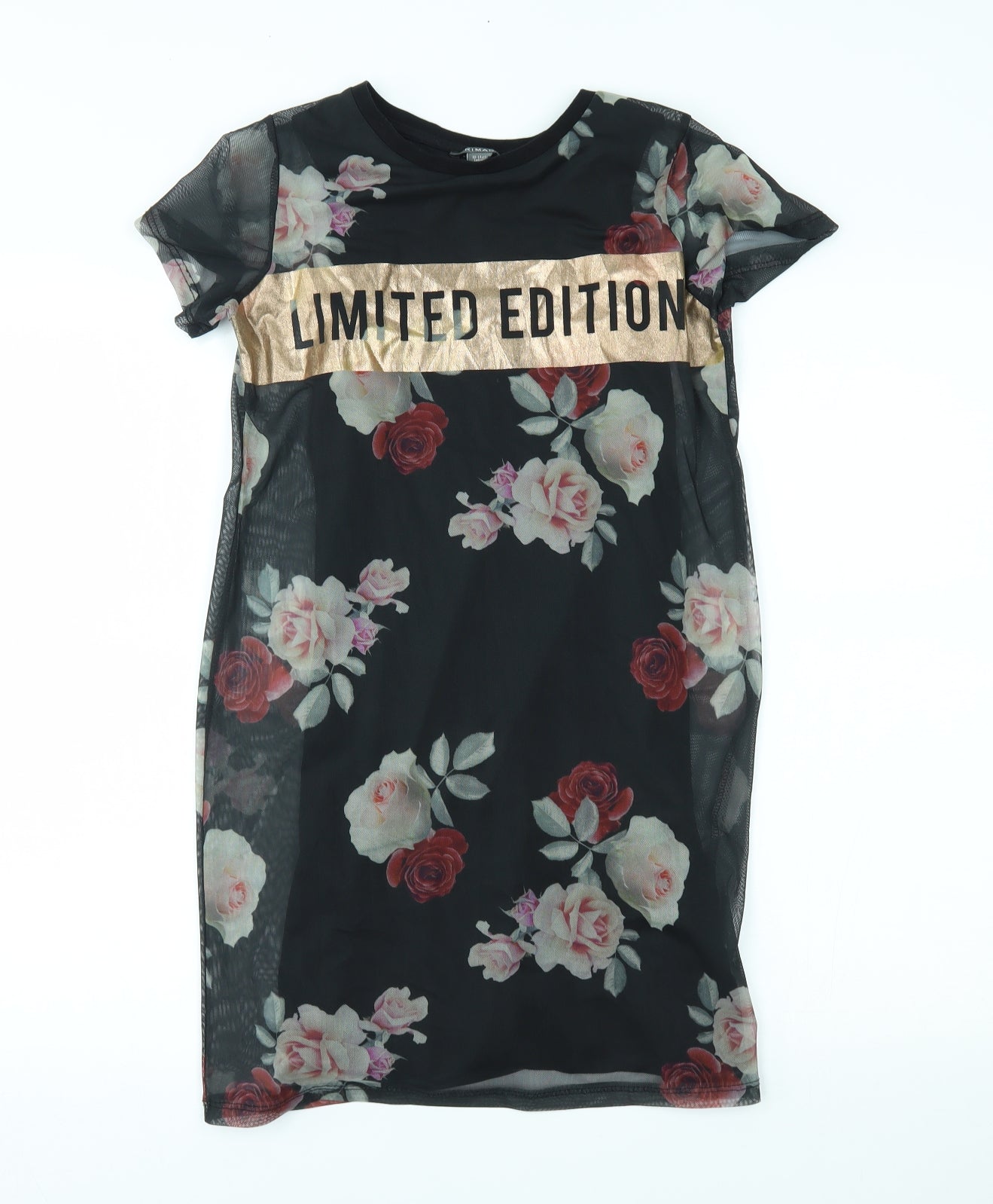 Primark Girls Black Floral  T-Shirt Dress  Size 10-11 Years