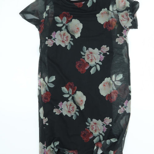 Primark Girls Black Floral  T-Shirt Dress  Size 10-11 Years