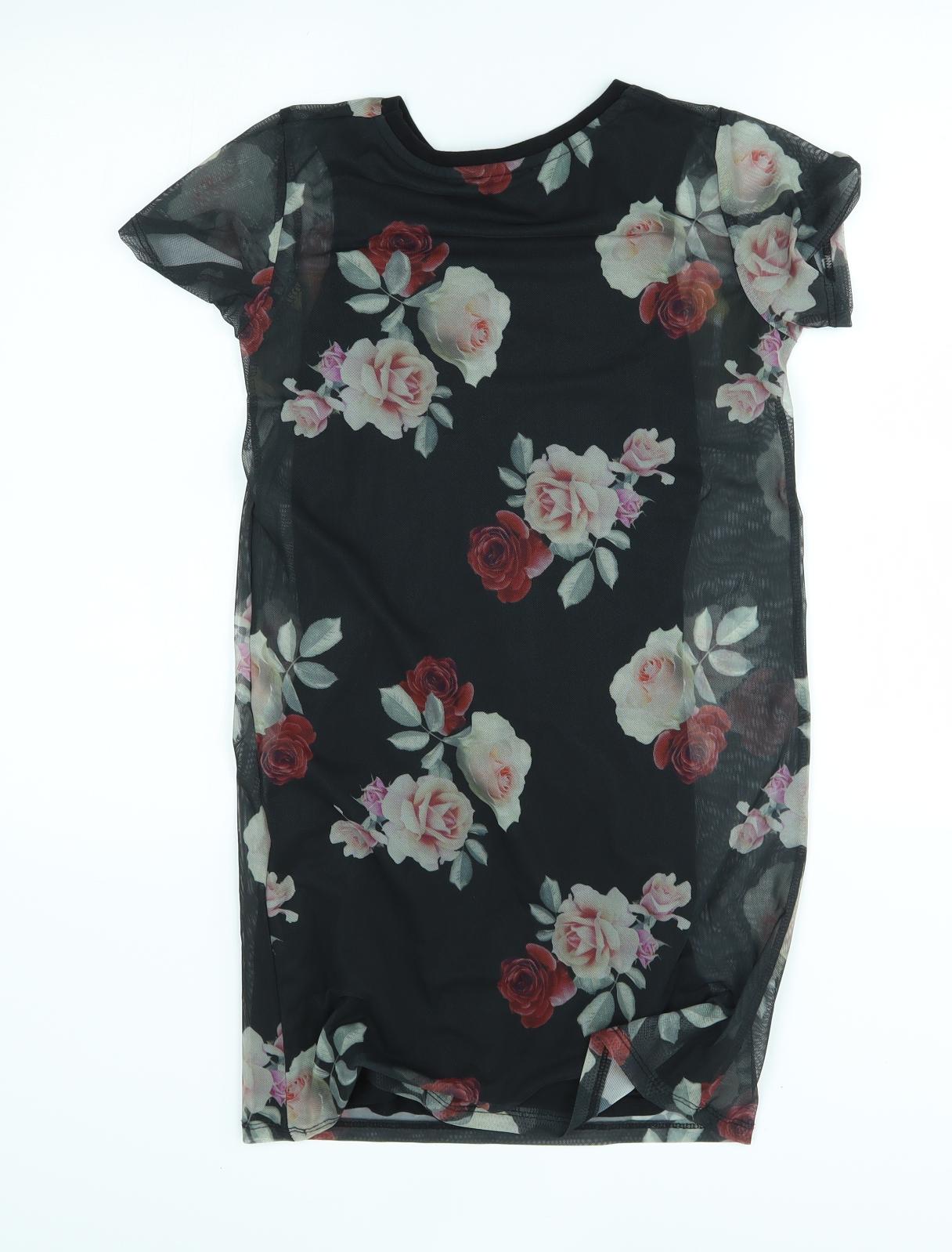 Primark Girls Black Floral  T-Shirt Dress  Size 10-11 Years
