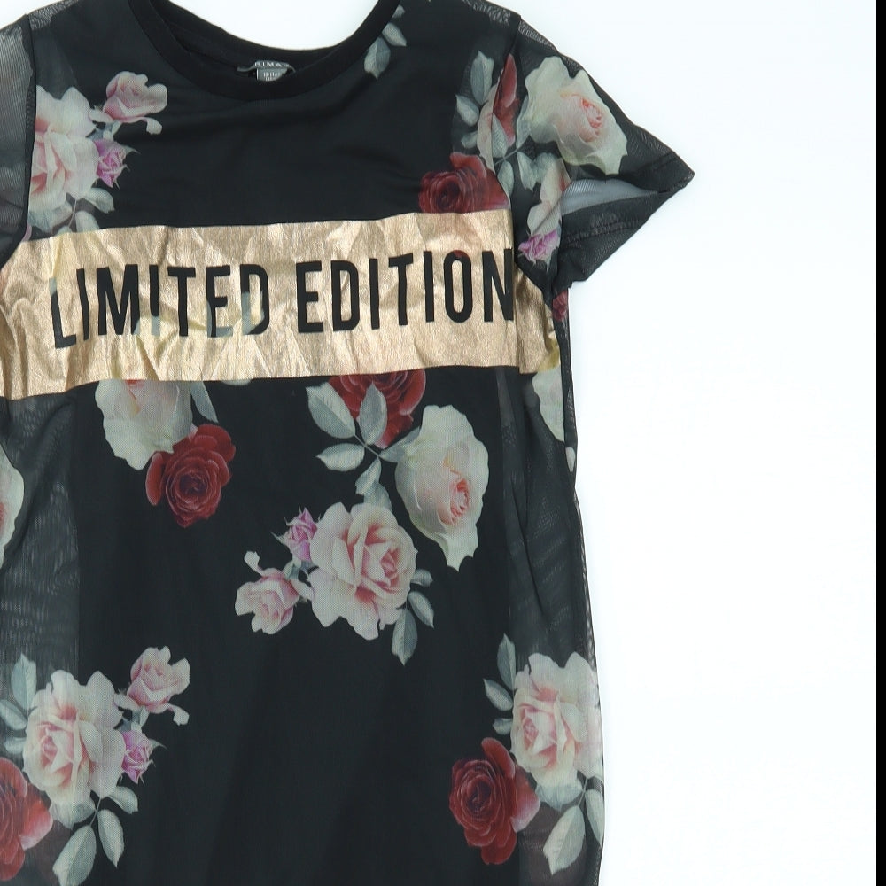 Primark Girls Black Floral  T-Shirt Dress  Size 10-11 Years