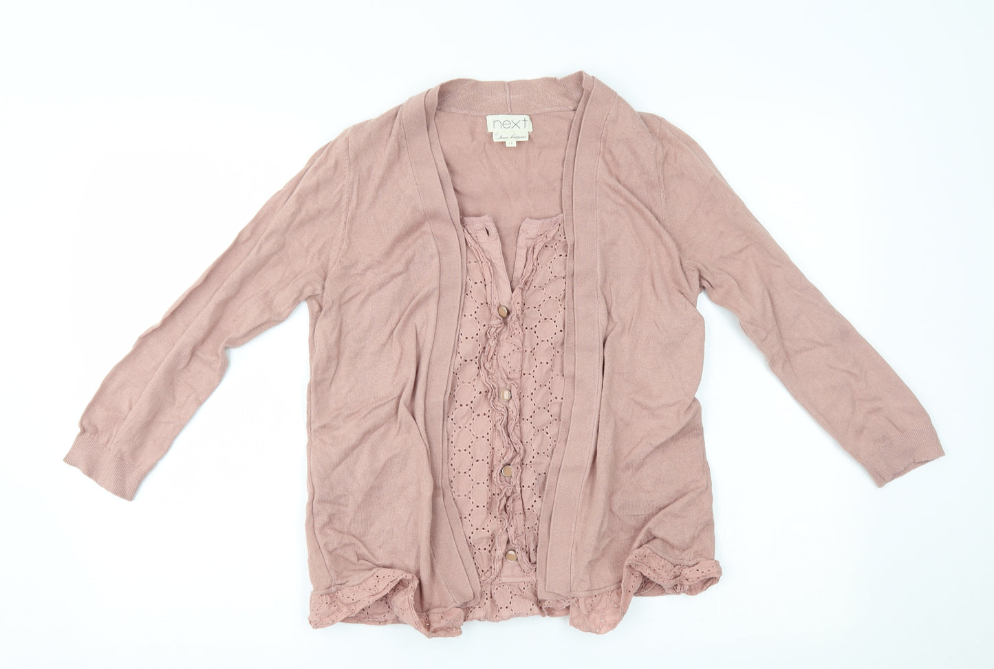 NEXT Womens Pink   Cardigan Jumper Size 12  - cardigan with shirt inlay