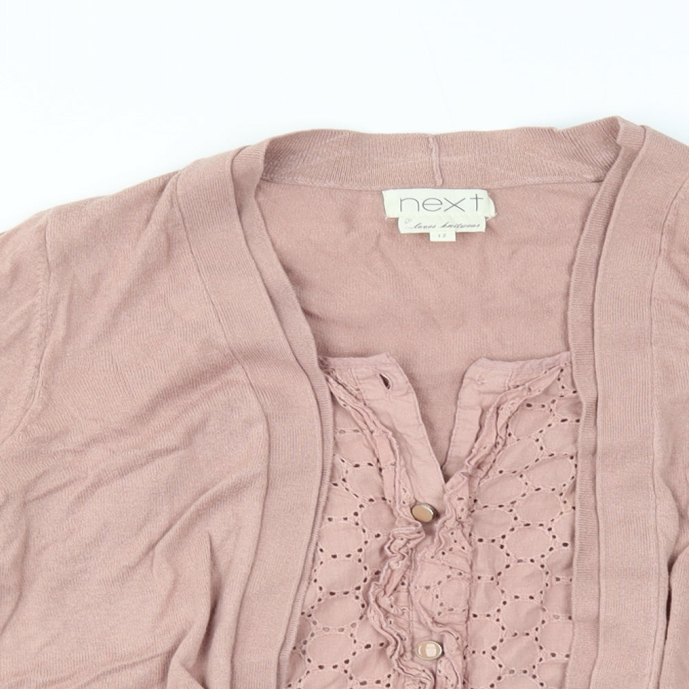 NEXT Womens Pink   Cardigan Jumper Size 12  - cardigan with shirt inlay