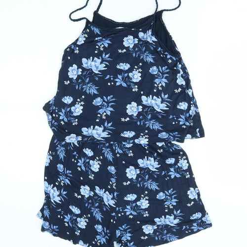 H&M Girls Blue Floral  Romper One-Piece Size 11-12 Years