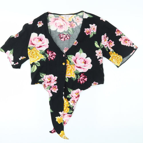 Miss Selfridge Womens Black Floral  Basic Button-Up Size 8