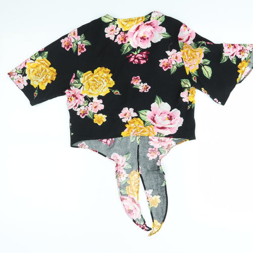 Miss Selfridge Womens Black Floral  Basic Button-Up Size 8