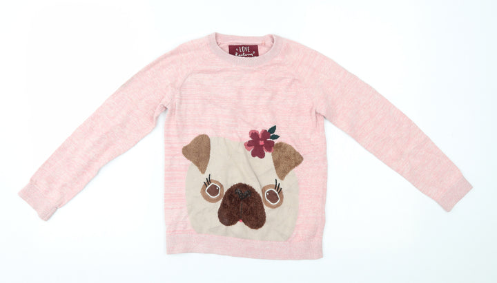 TU Girls Pink   Pullover Jumper Size 10 Years  - pug