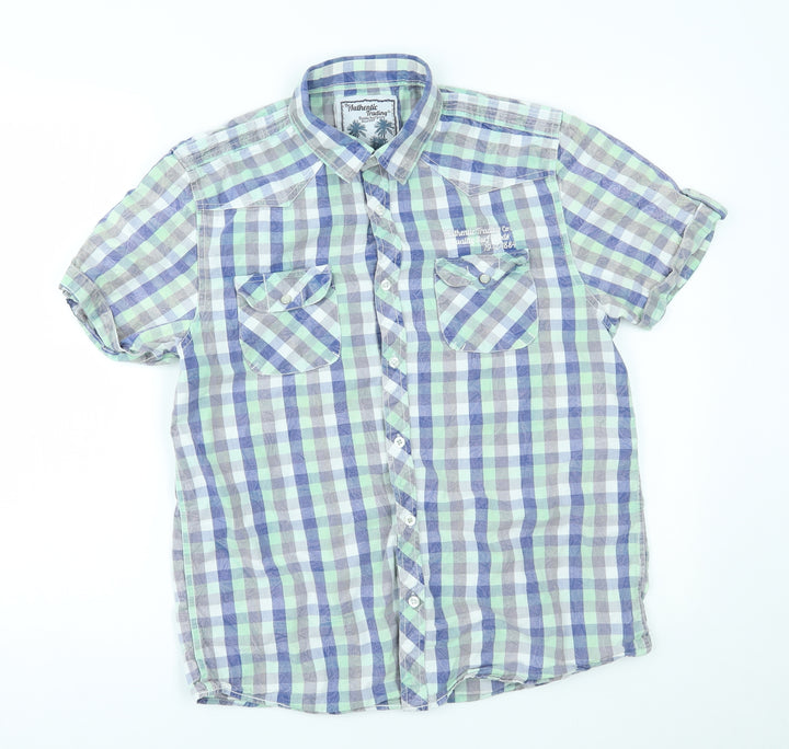 urban spirit Mens Green Plaid Button-Up Size M