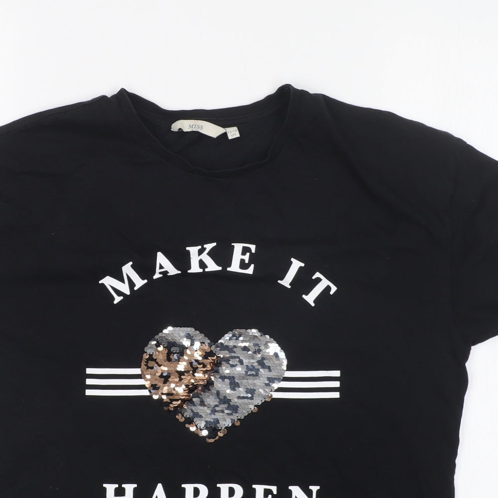 MISS EVIE Girls Black   Basic T-Shirt Size 13-14 Years