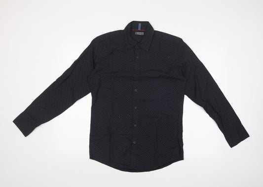 Front view of Matalan men’s blue geometric dress shirt, size S