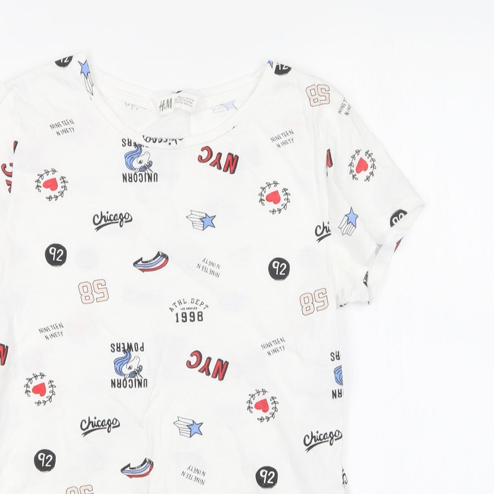 H&M Girls White Geometric  Basic T-Shirt Size 12-13 Years