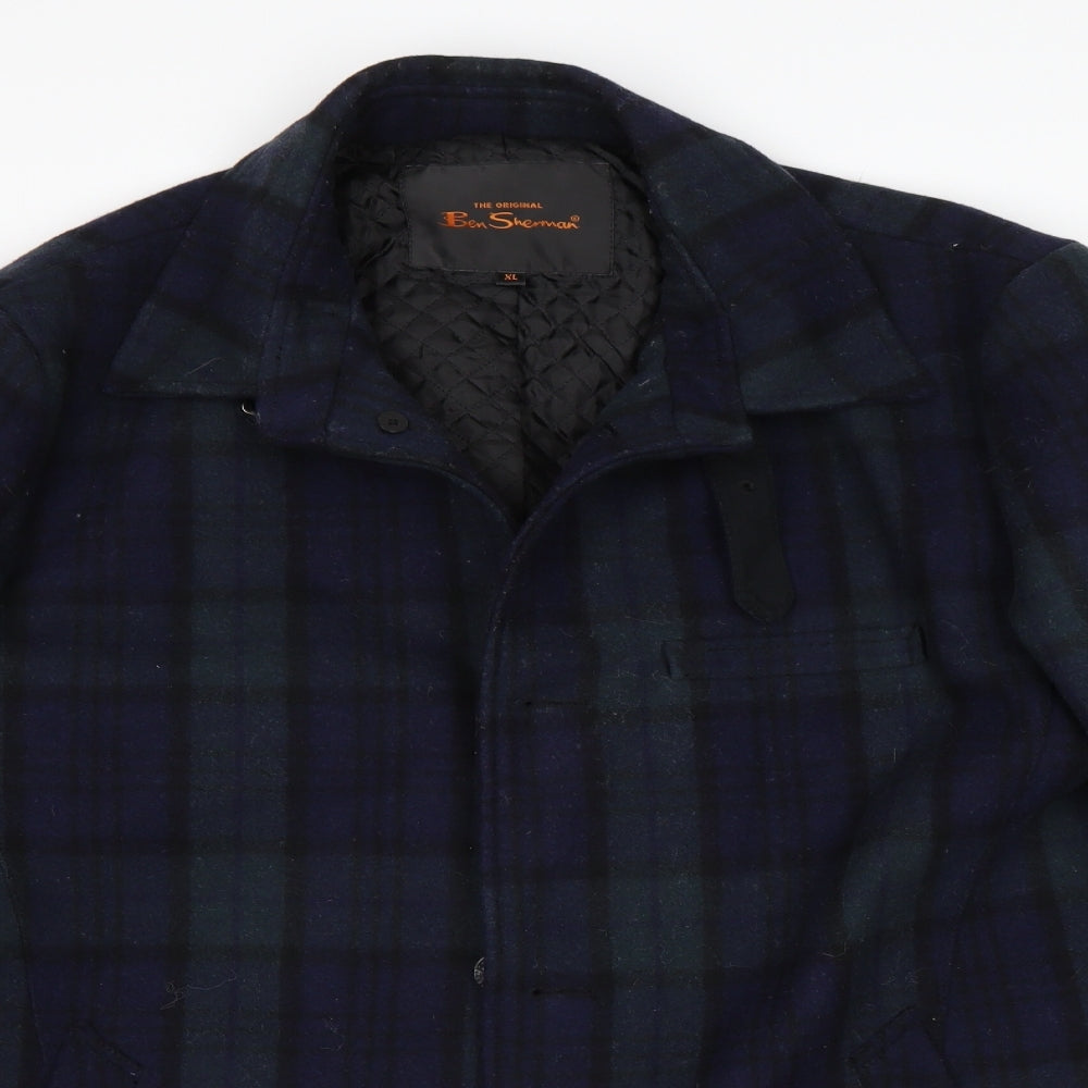 Ben Sherman Mens Multicoloured Plaid  Overcoat Coatigan Size XL
