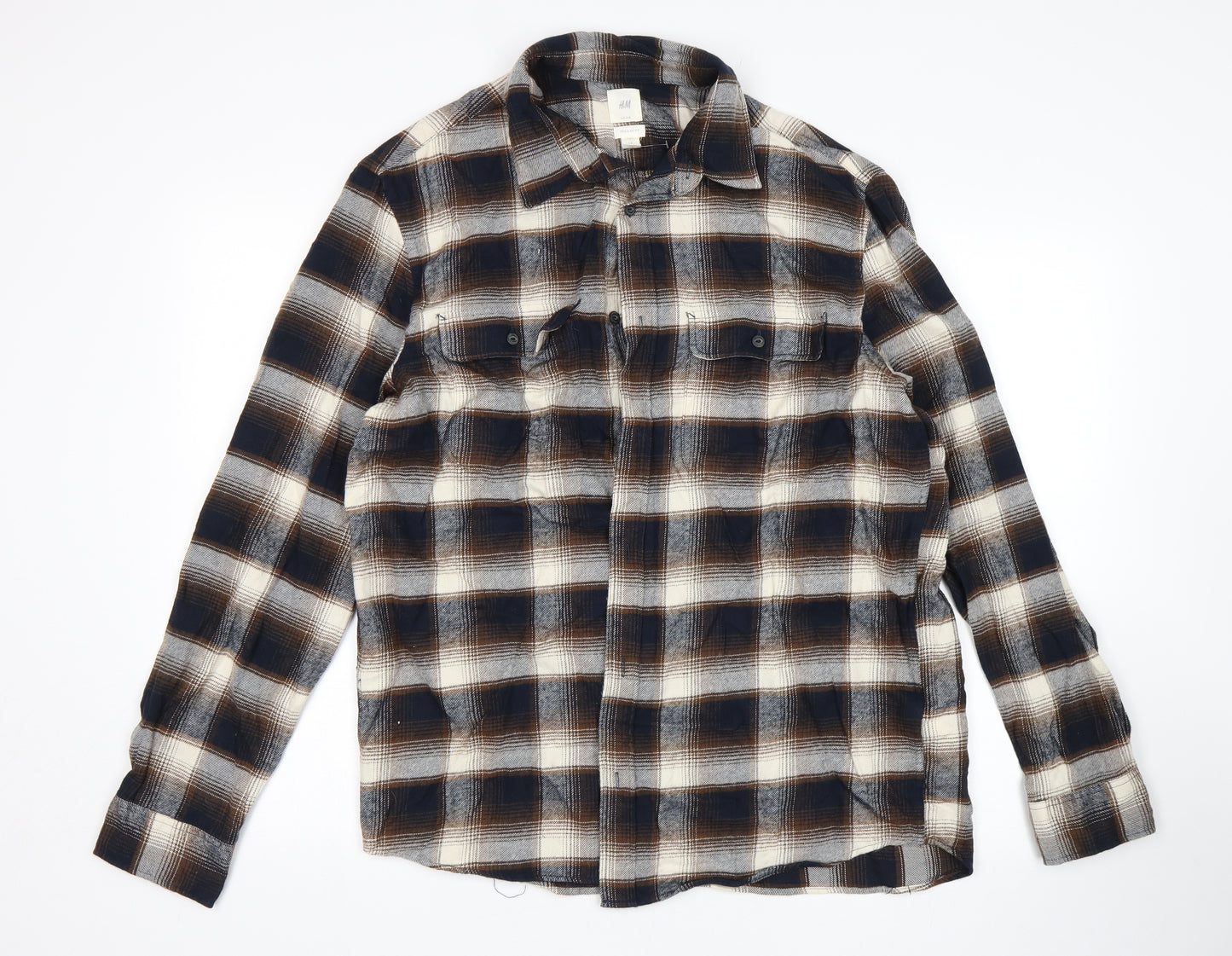 H&M Mens Multicoloured Plaid   Button-Up Size L