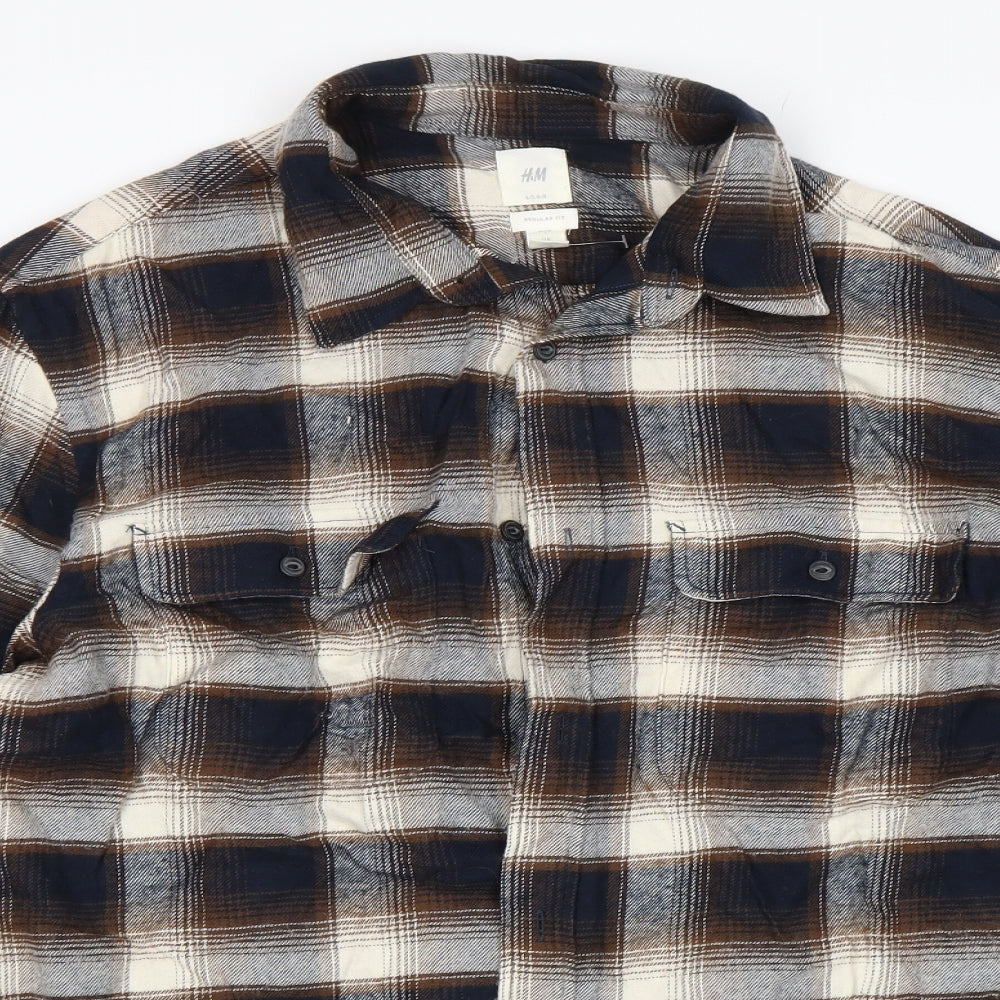 H&M Mens Multicoloured Plaid   Button-Up Size L