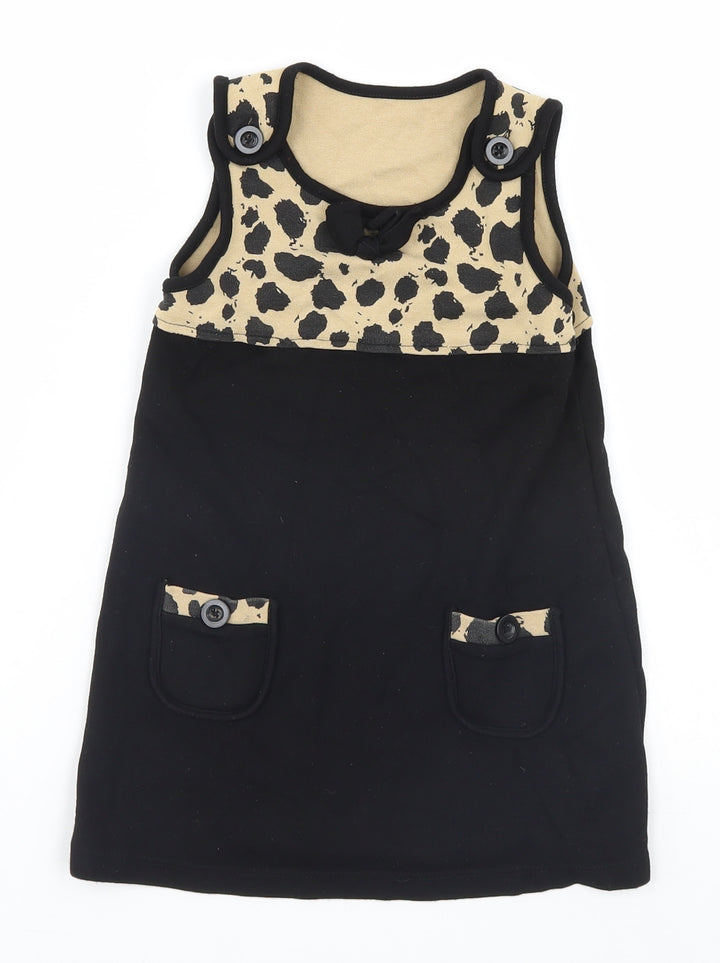 Preworn Girls Black Animal Print  A-Line