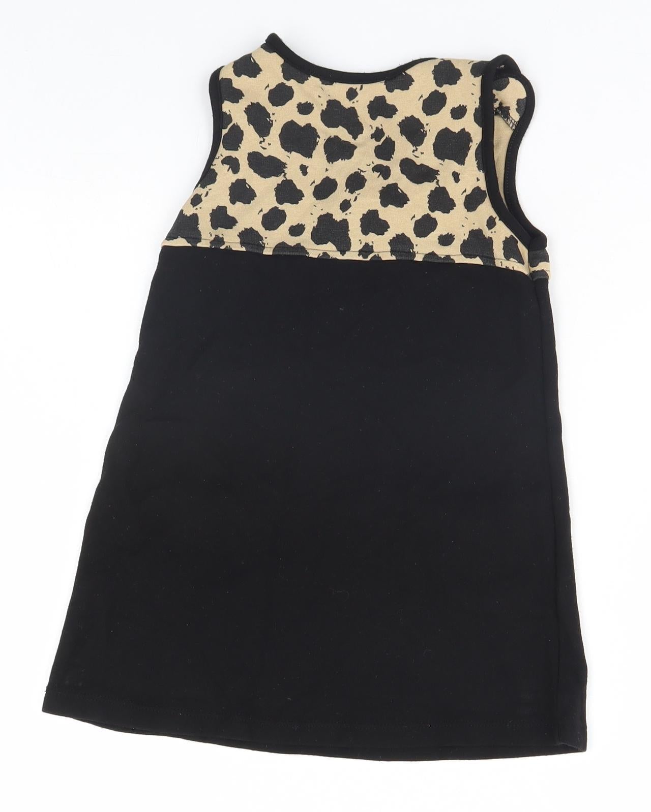 Preworn Girls Black Animal Print  A-Line