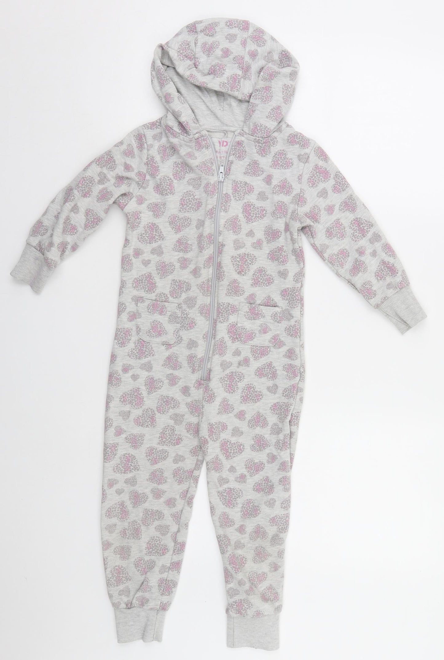 Primark Girls Grey Geometric   Bodysuit Size 5-6 Years  - Hearts, Onesie