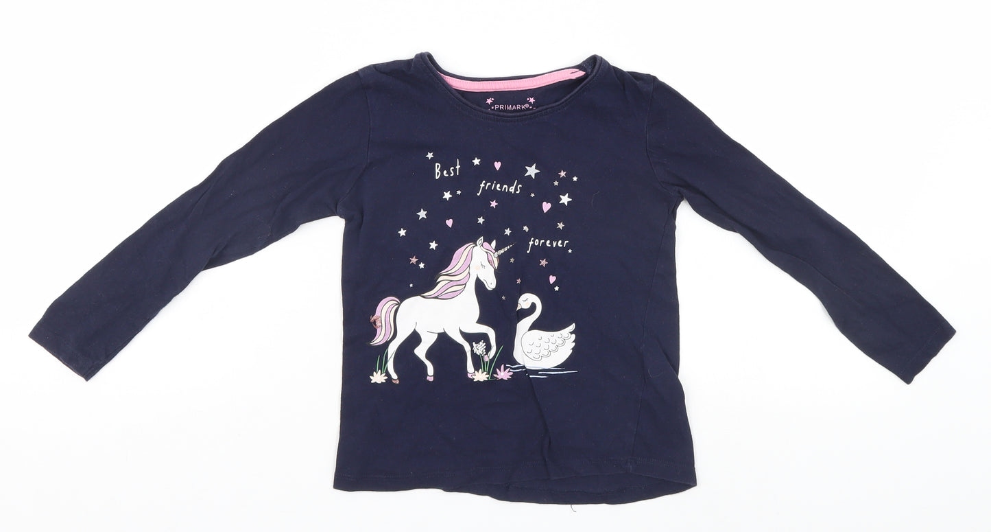 Primark Girls Blue   Basic T-Shirt Size 5-6 Years  - Best Friends Forever, Unicorn