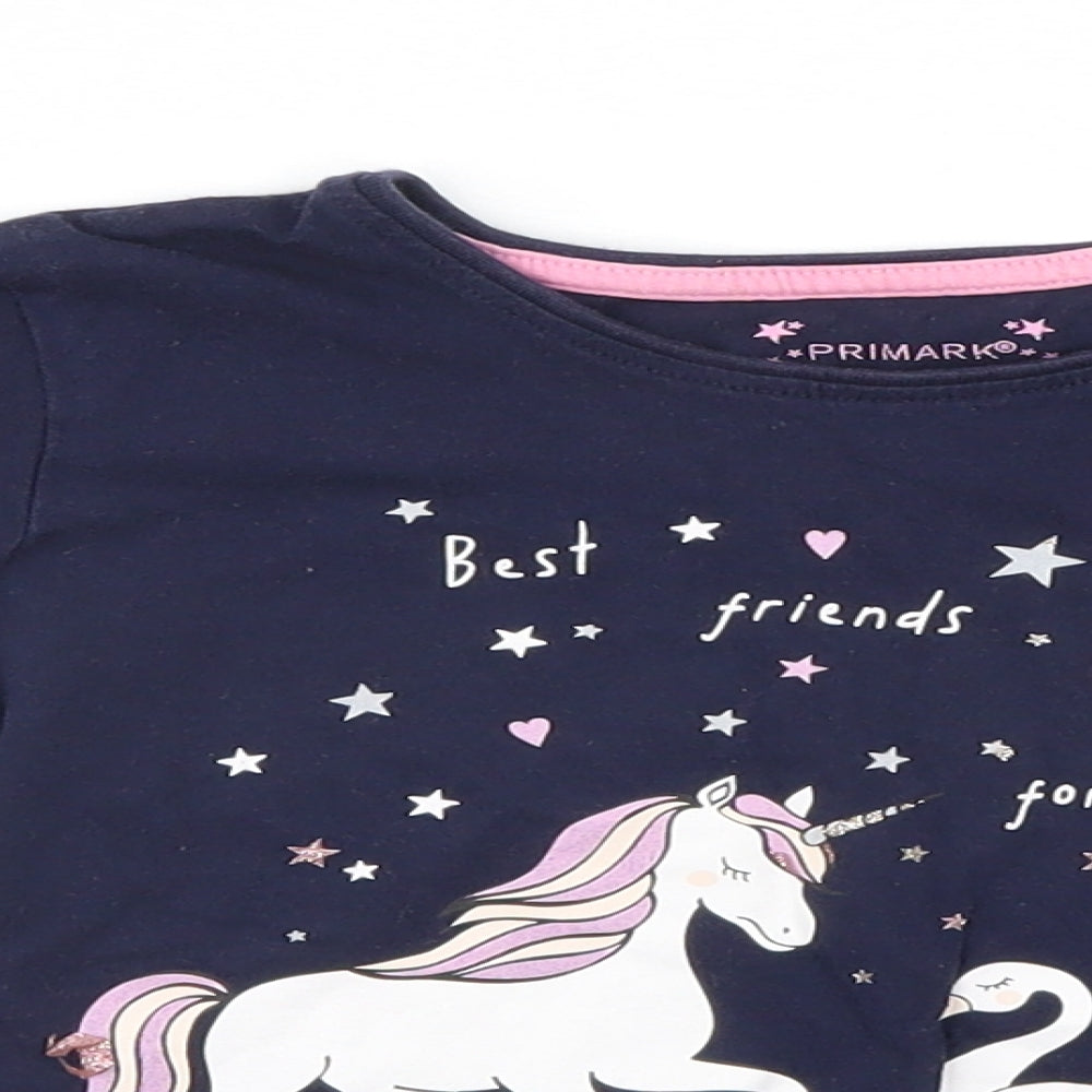 Primark Girls Blue   Basic T-Shirt Size 5-6 Years  - Best Friends Forever, Unicorn