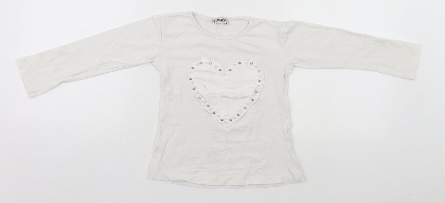 Preworn Girls White   Basic T-Shirt Size 6-7 Years  - Heart