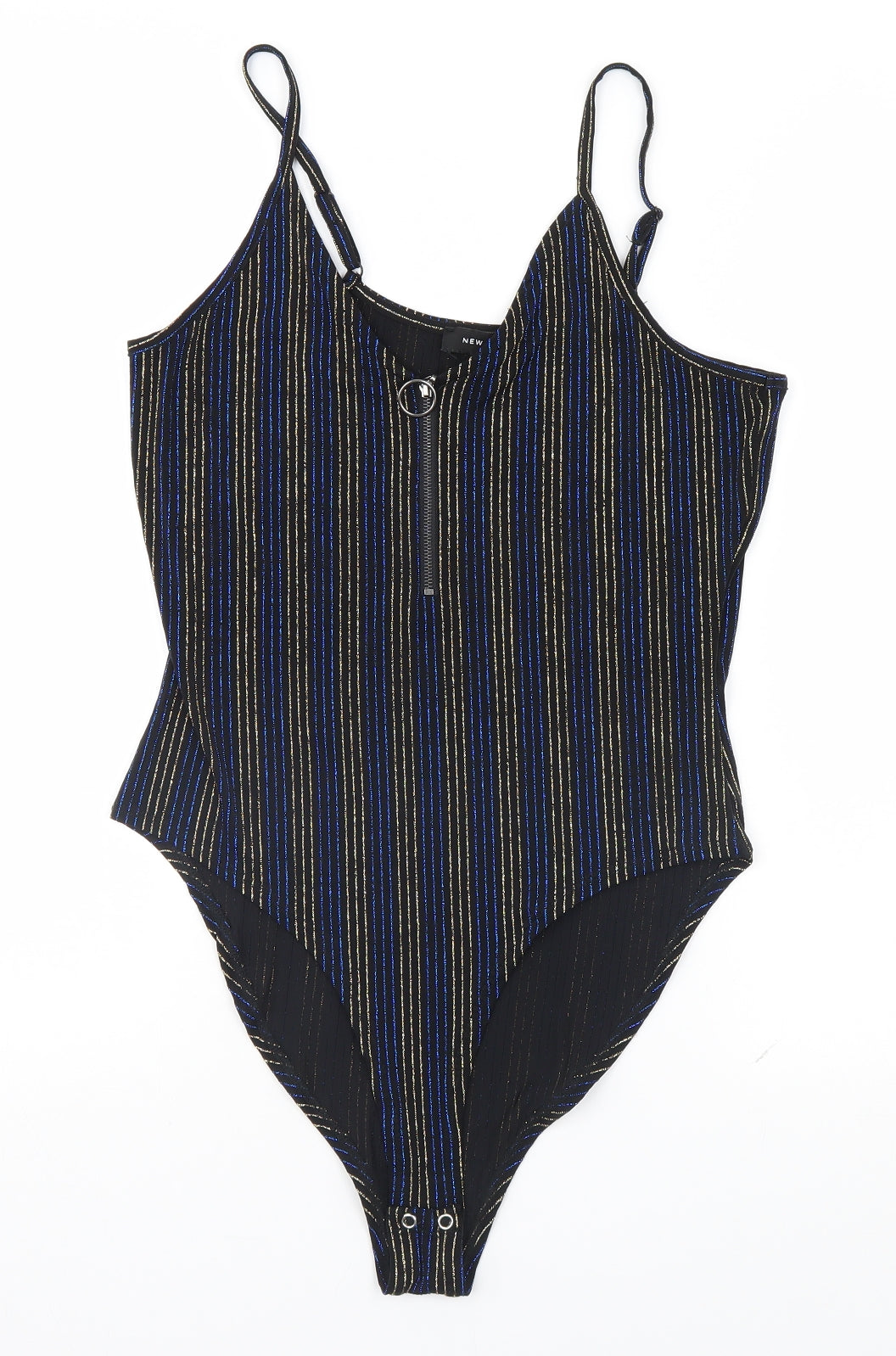 New Look Womens Black Striped  Leotard One-Piece Size 14