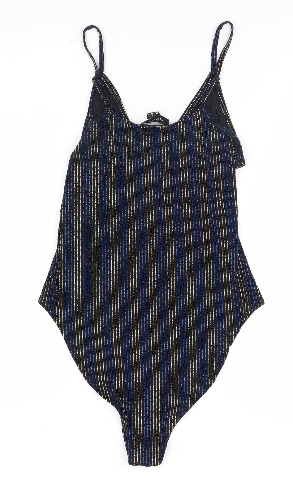 New Look Womens Black Striped  Leotard One-Piece Size 14