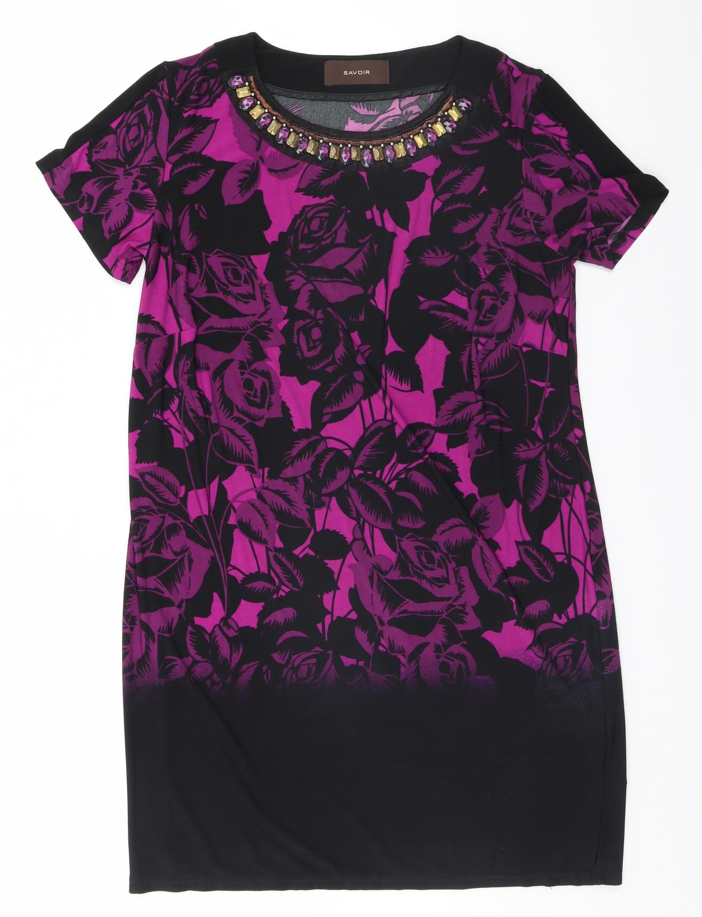 Savoir Womens Black Floral  Basic T-Shirt Size 14