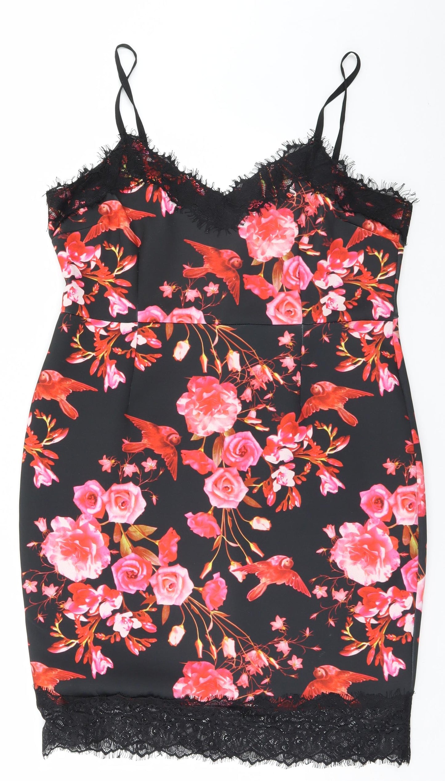 shopdirect Womens Black Floral  Pencil Dress  Size 14