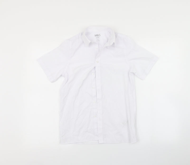 Marks and Spencer Boys White Basic Button-Up Size 9 Years