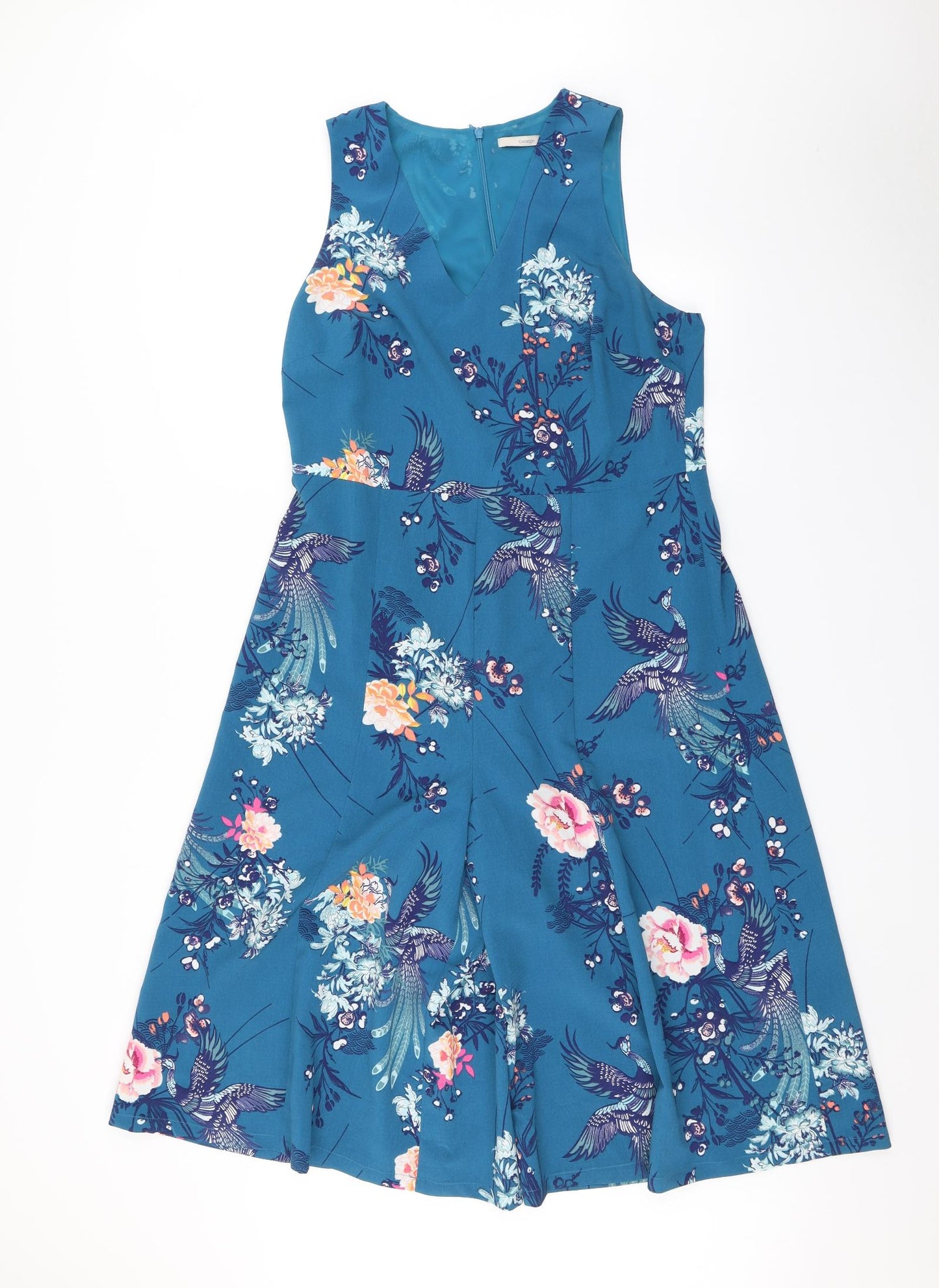 George Womens Blue Floral  Jumpsuit One-Piece Size 14