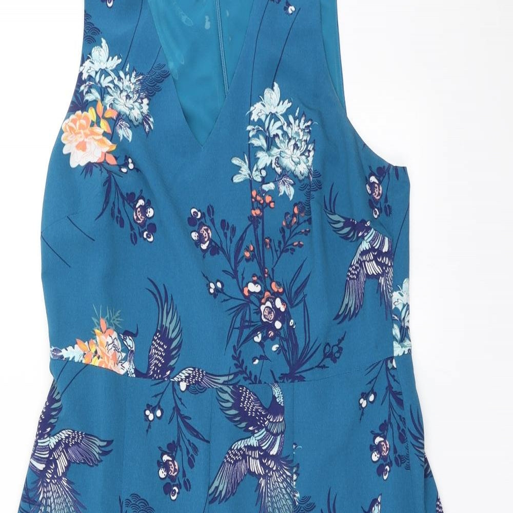 George Womens Blue Floral  Jumpsuit One-Piece Size 14