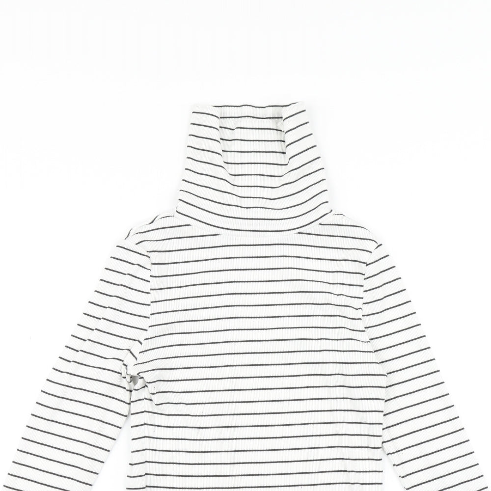 New Look Womens White Striped  Basic T-Shirt Size 12