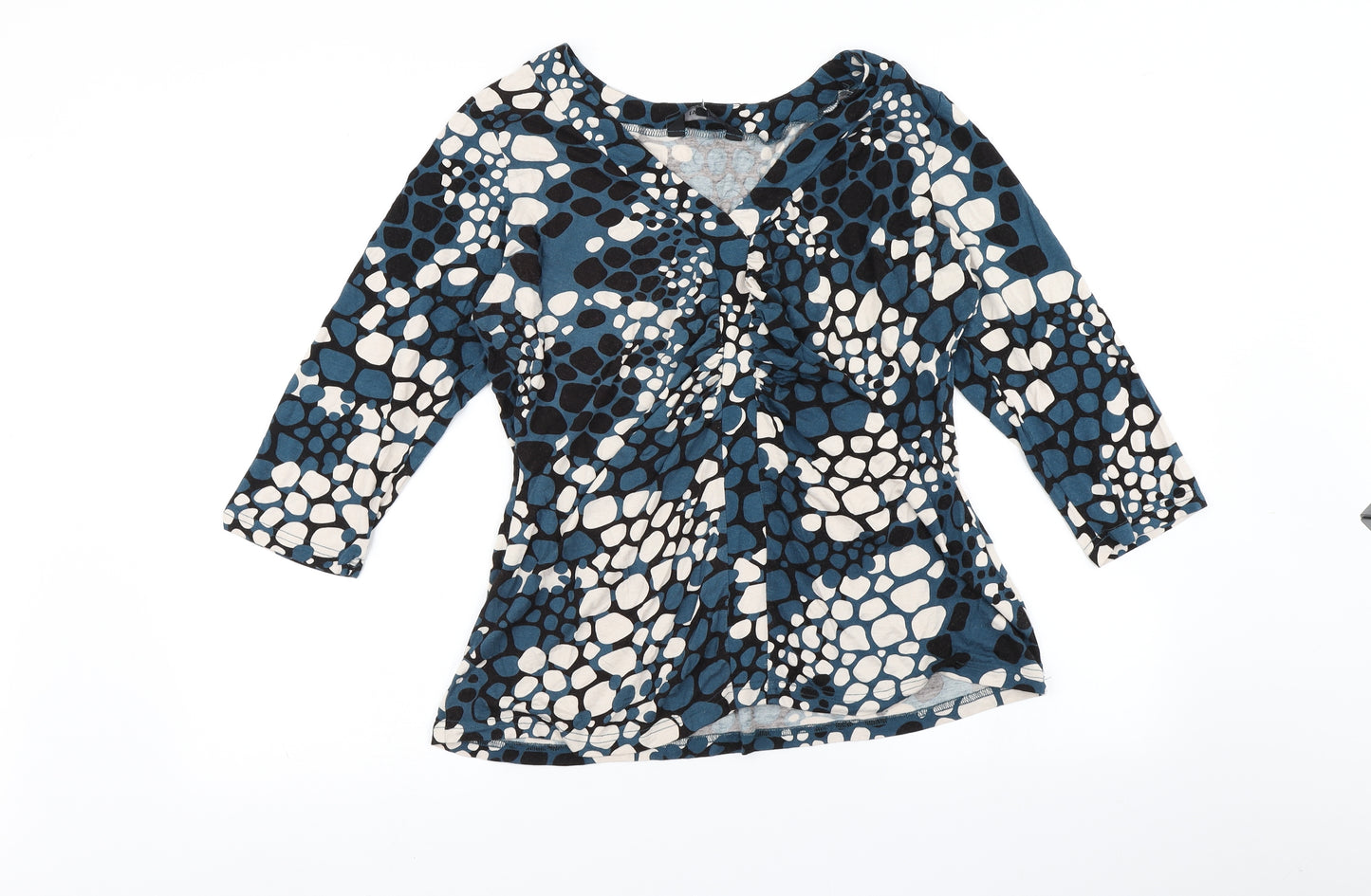 Two Tone Womens Blue Animal Print  Basic Blouse Size 18