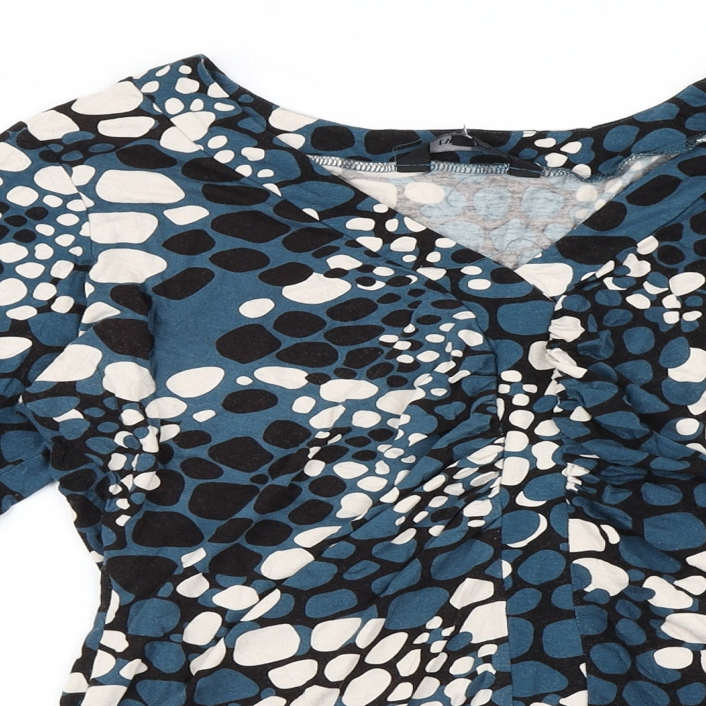 Two Tone Womens Blue Animal Print  Basic Blouse Size 18