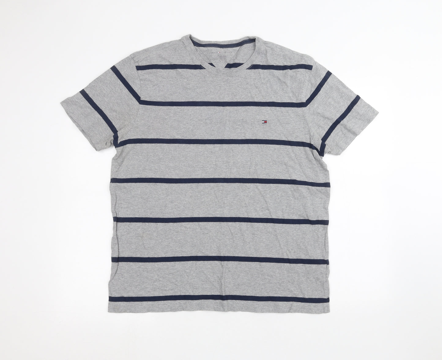 Tommy Hilfiger Mens Grey Striped   T-Shirt Size L