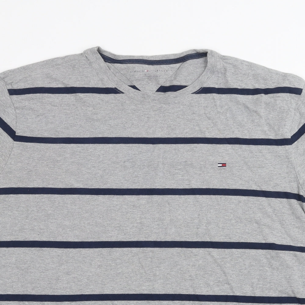 Tommy Hilfiger Mens Grey Striped   T-Shirt Size L