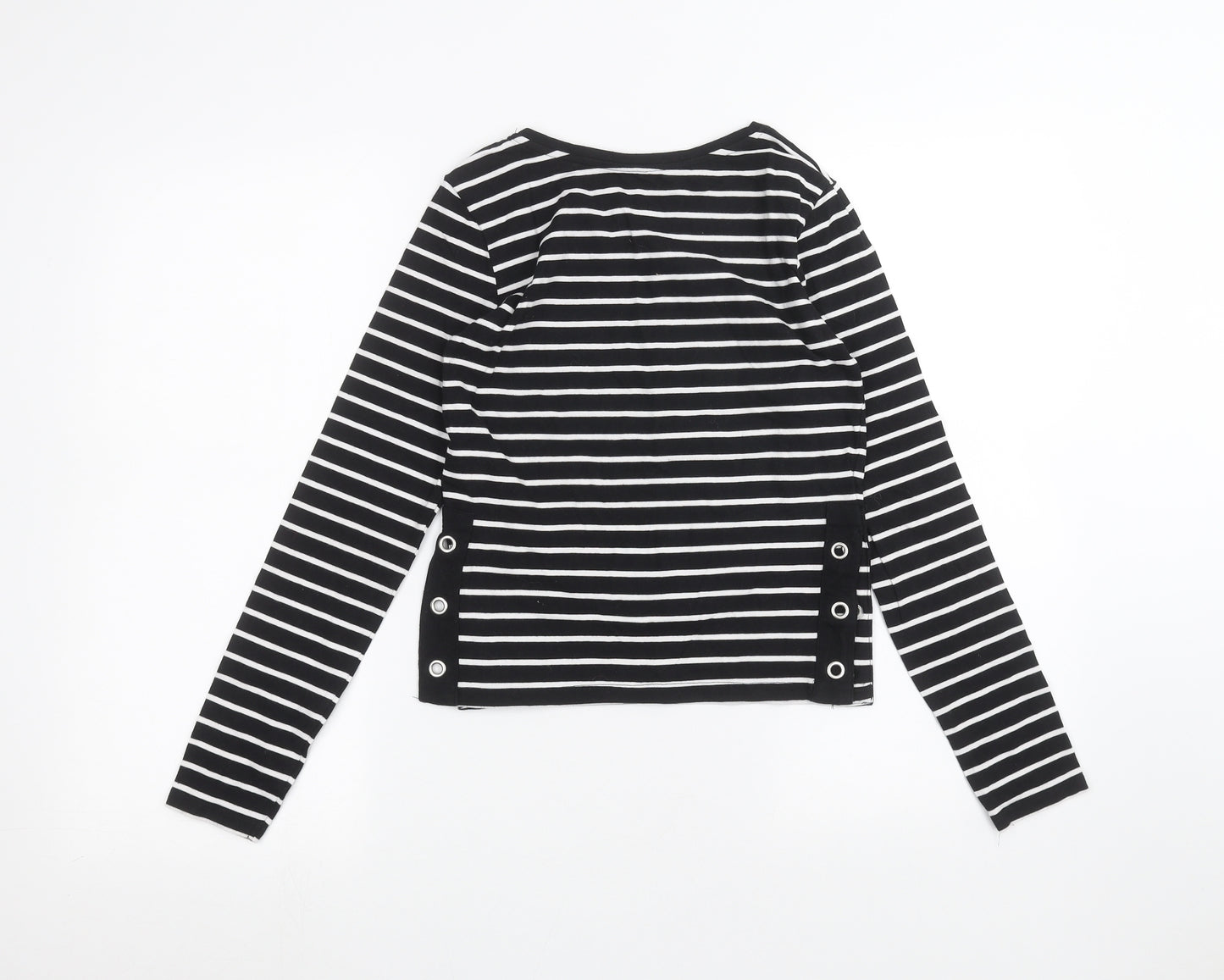 Preworn Womens Black Striped  Basic T-Shirt Size M