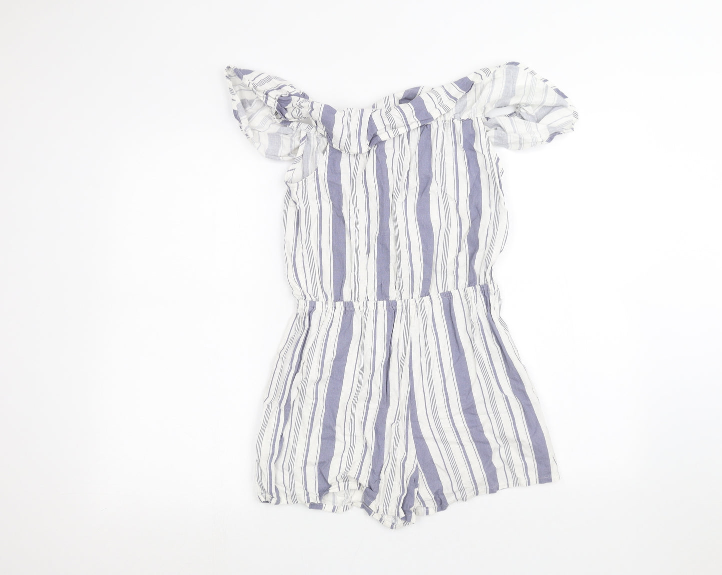 New Look Girls White Striped  Playsuit One-Piece Size 13 Years