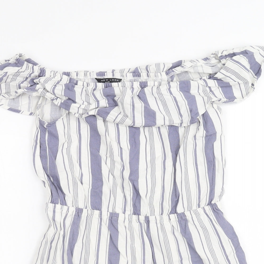 New Look Girls White Striped  Playsuit One-Piece Size 13 Years