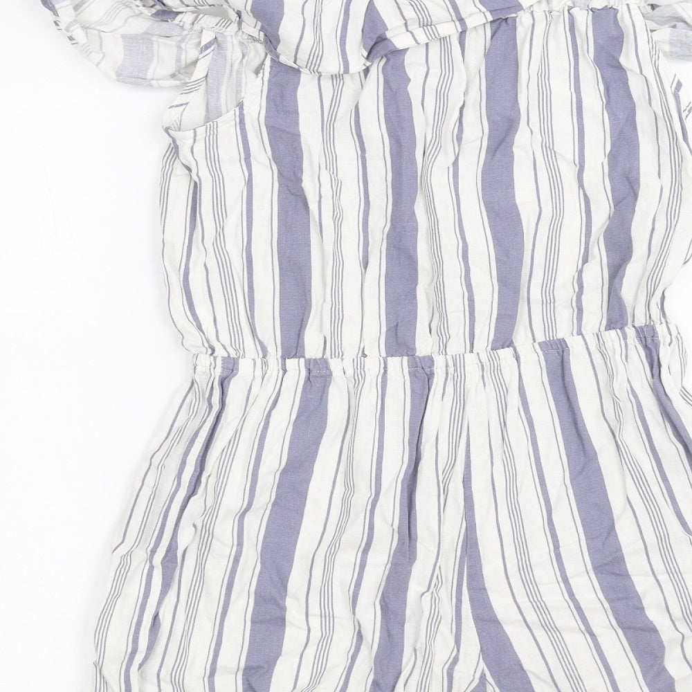 New Look Girls White Striped  Playsuit One-Piece Size 13 Years