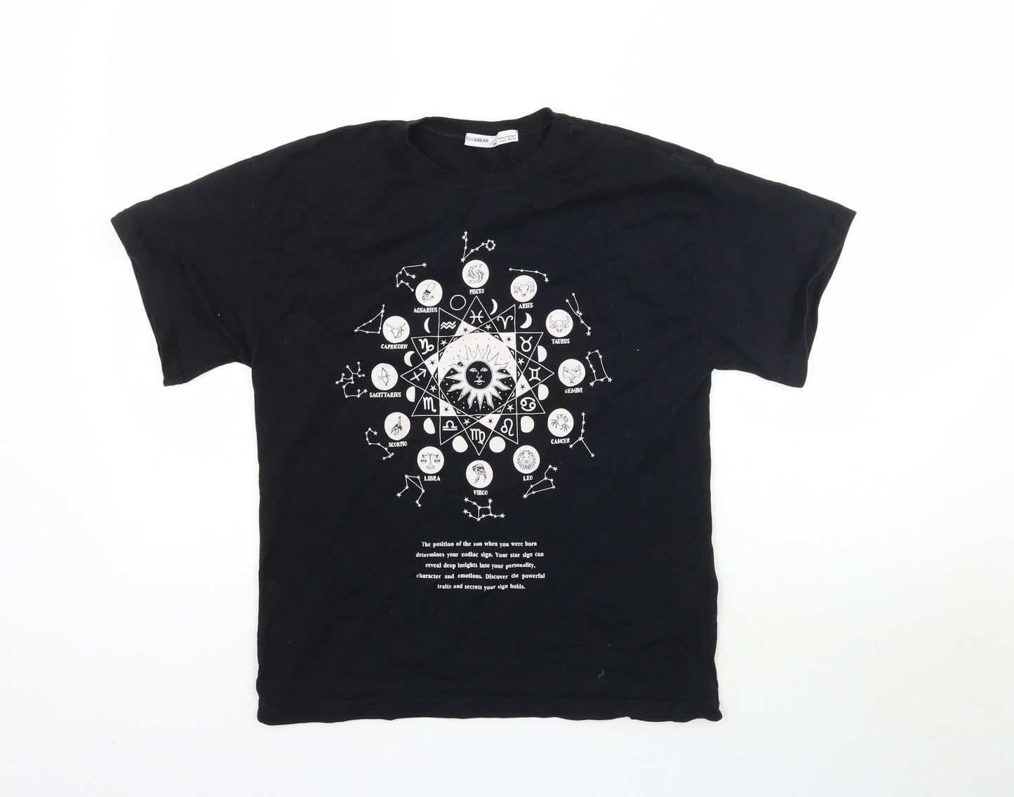 Pull & Bear Womens Black   Basic T-Shirt Size S  - Astrology