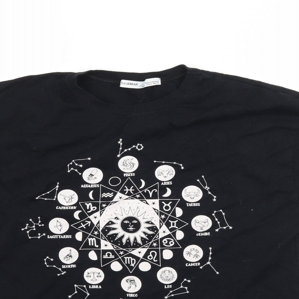 Pull & Bear Womens Black   Basic T-Shirt Size S  - Astrology