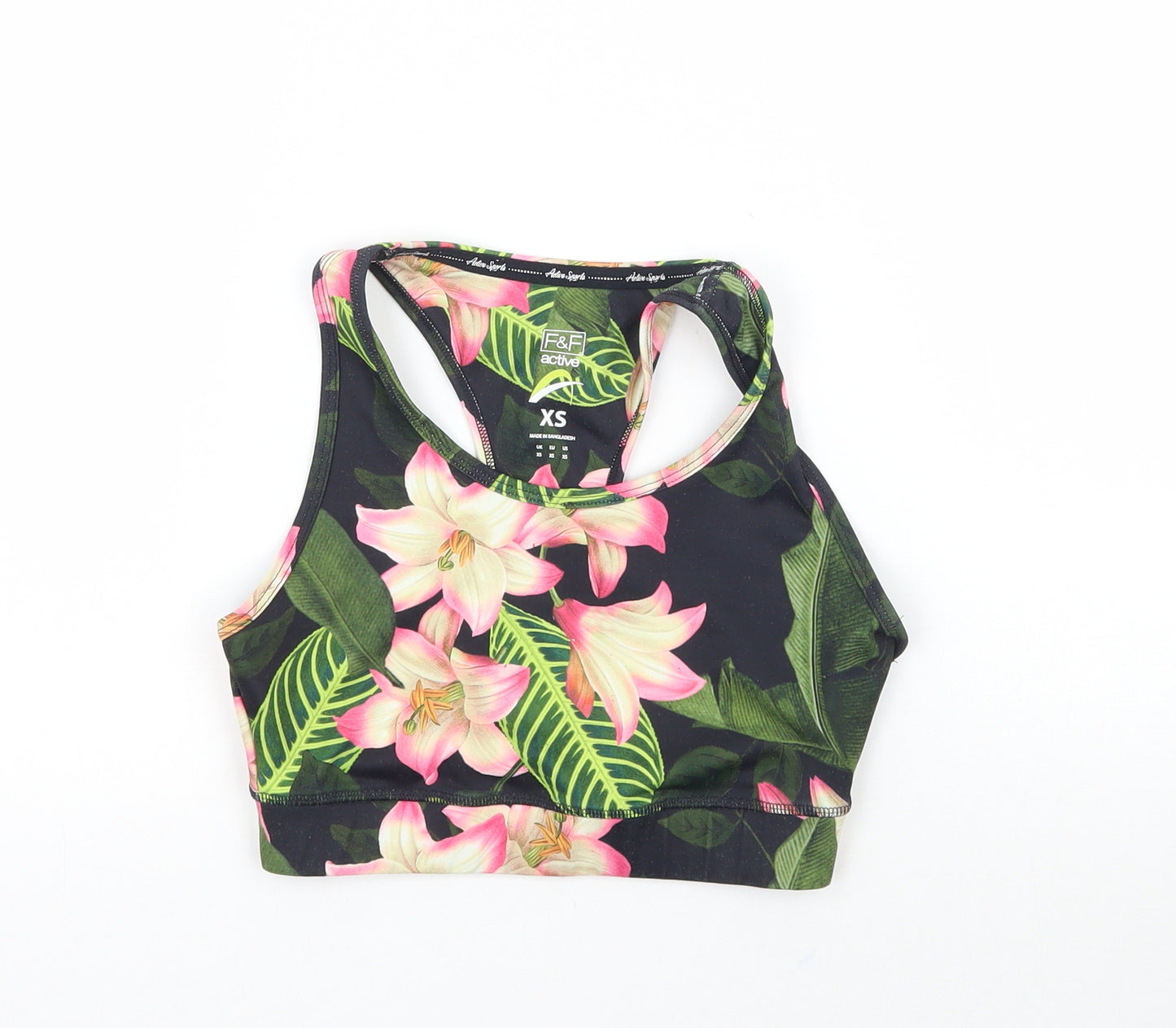 F&F Womens Black Floral  Cropped Tank Size XS  - Sports Bra / Crop Top
