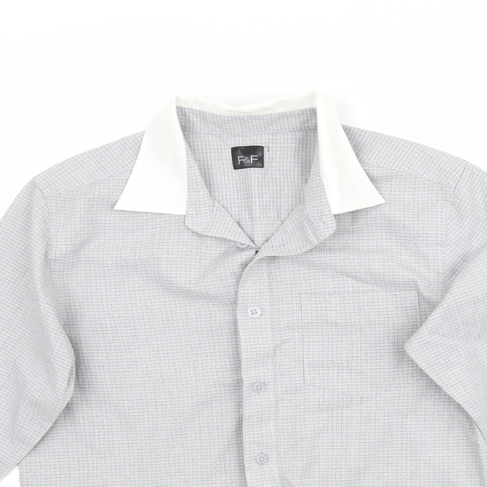 F&F Boys Grey Plaid  Basic Button-Up Size 9-10 Years