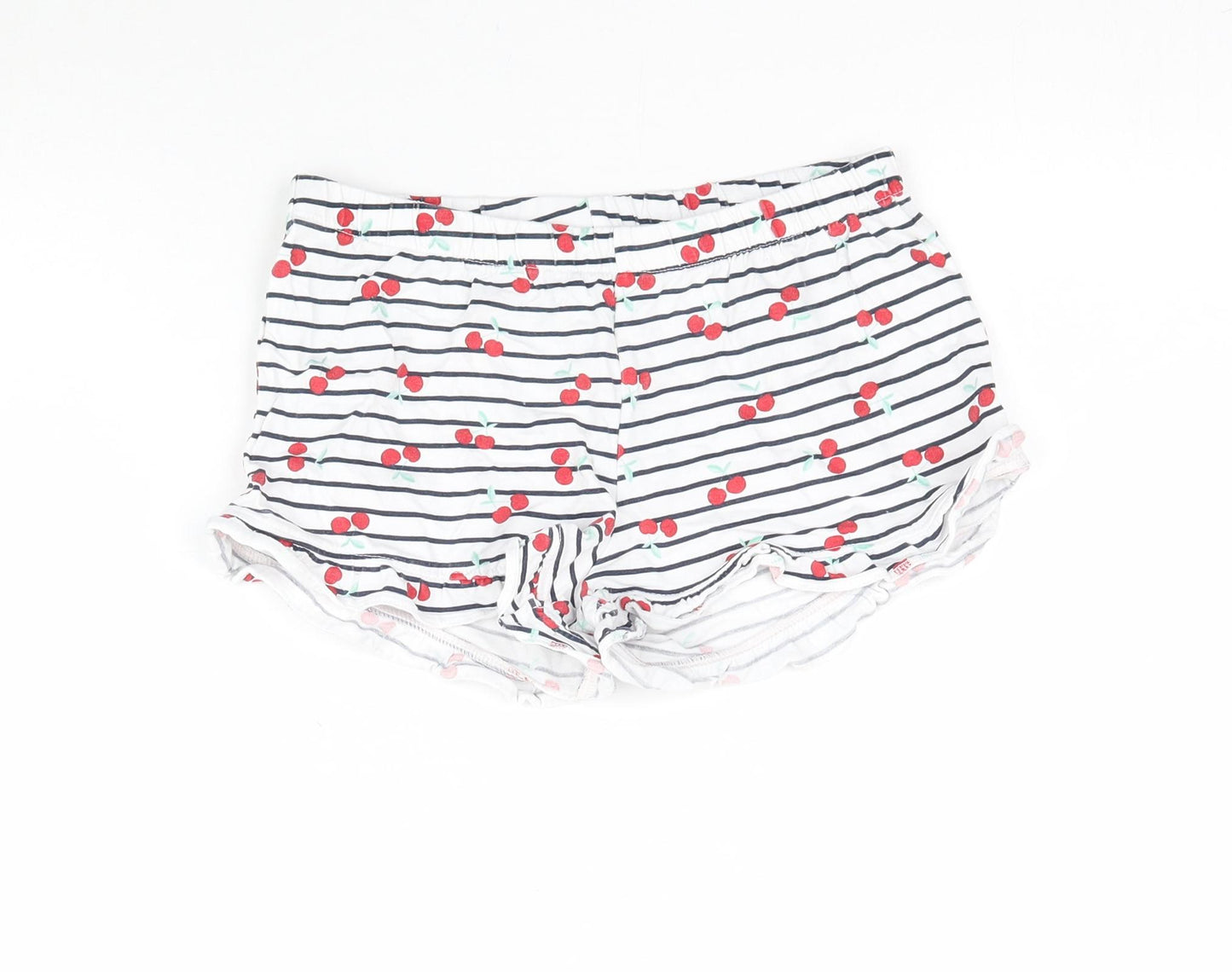 H&M Girls White Striped  Hot Pants Shorts Size 7-8 Years - Cherry pattern