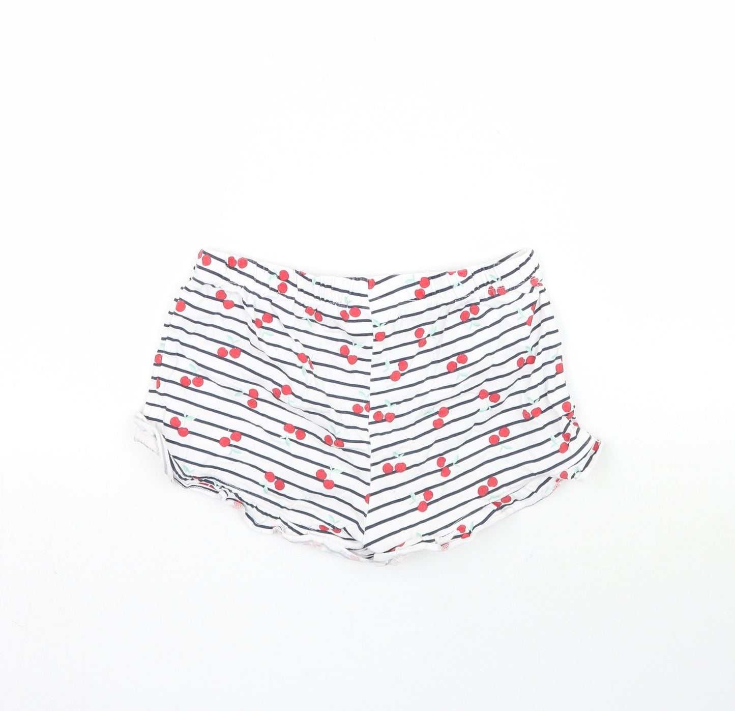 H&M Girls White Striped  Hot Pants Shorts Size 7-8 Years - Cherry pattern