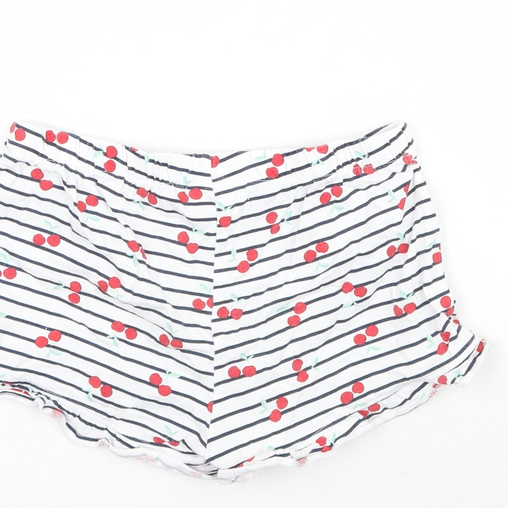 H&M Girls White Striped  Hot Pants Shorts Size 7-8 Years - Cherry pattern